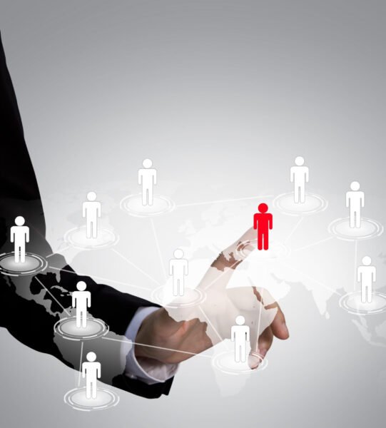 Social Network concept : hand point to social network and world Social Network concept : hand point to social network and world map