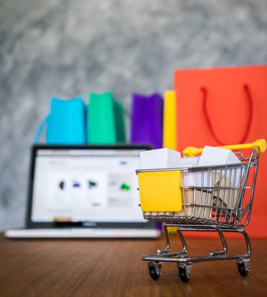 laptop and shopping bags, online shopping concept laptop and shopping bags, online shopping concept.